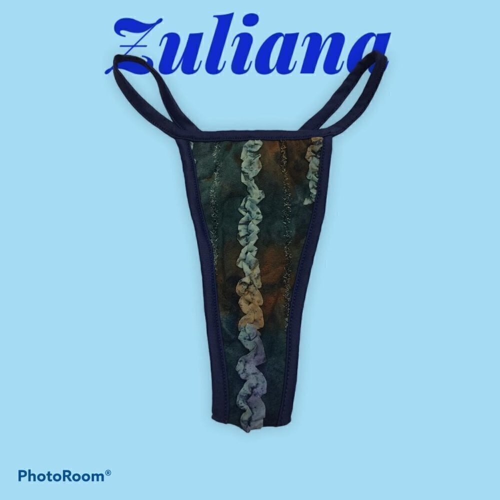 Zuliana Size S Ruffle Multi Color Thong Bikini Bottom. New With Tag. Made In USA